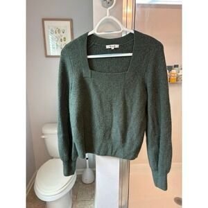 Madewell Women's Medium Green Wool Blend Square Neck Ribbed Sweater Pullover
